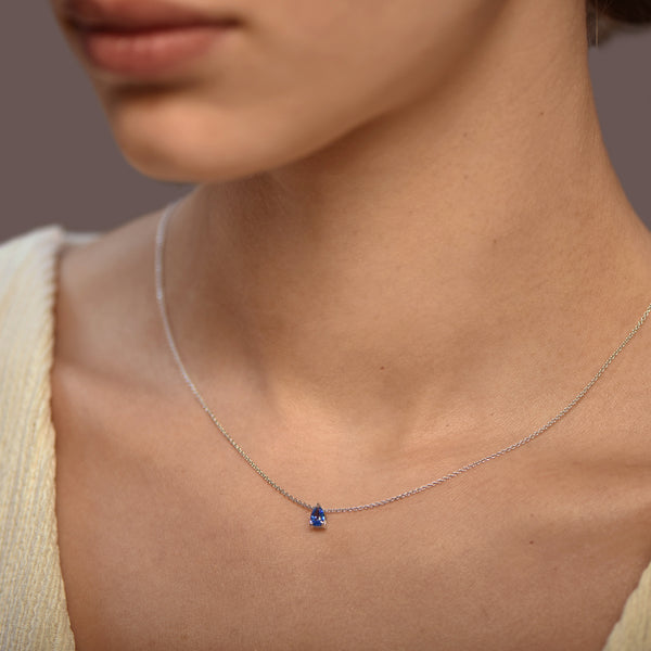 Necklace The Little Tear of Joy Light Blue Sapphire 0.30ct - White Gold 18k 