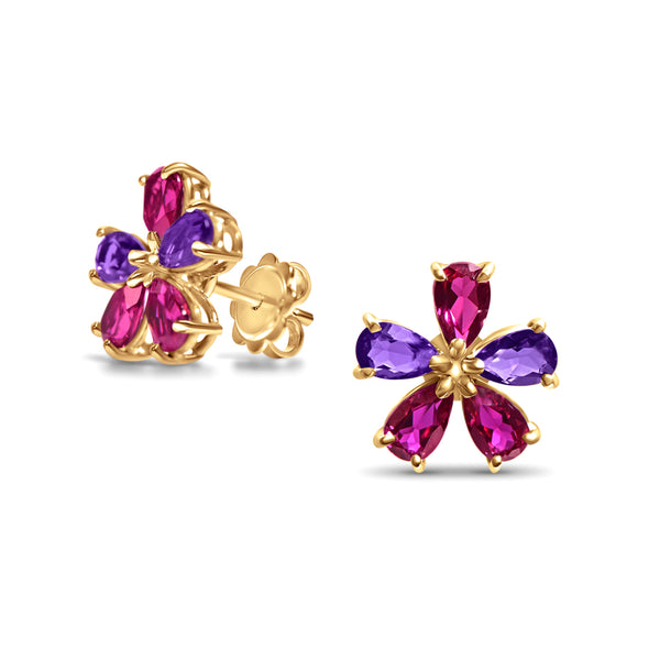 Ohrringe Little Amethyst Flowerdrop - Gelbgold 18 K