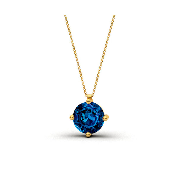 Solitaire necklace blue sapphire - 18k yellow gold