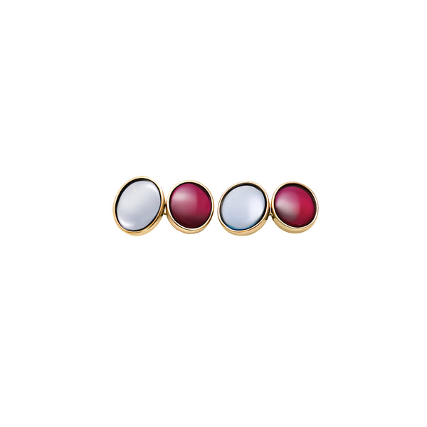 Cufflinks Oval  Rubis et  Aigue-marine - or Jaune 18k