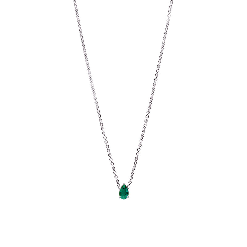 Necklace The Little Tear of Joy Dark Green Emerald 0.30ct - White Gold 18k 