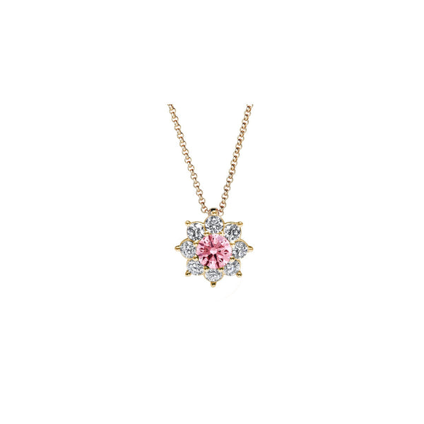 Necklace The Blooming Pink Flower - Yellow Gold 18k